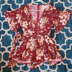 Cute Maroon Floral Romper